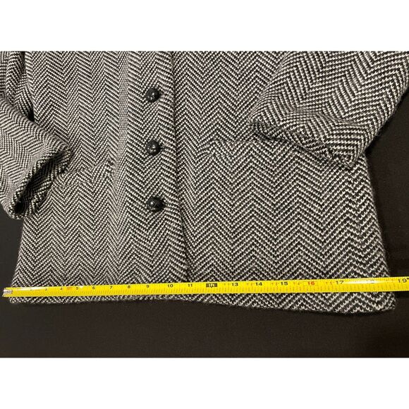 ~ Lauren Ralph Lauren Blazer Jacket Wool Black White Tweed Chevron Button Pocket - Picture 12 of 16